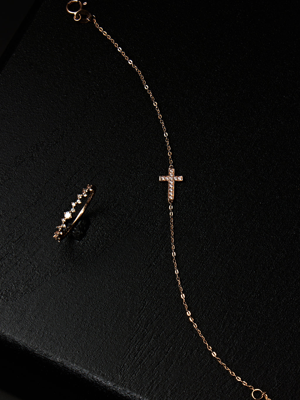 恩典之環｜玫瑰金十字真鑽手環