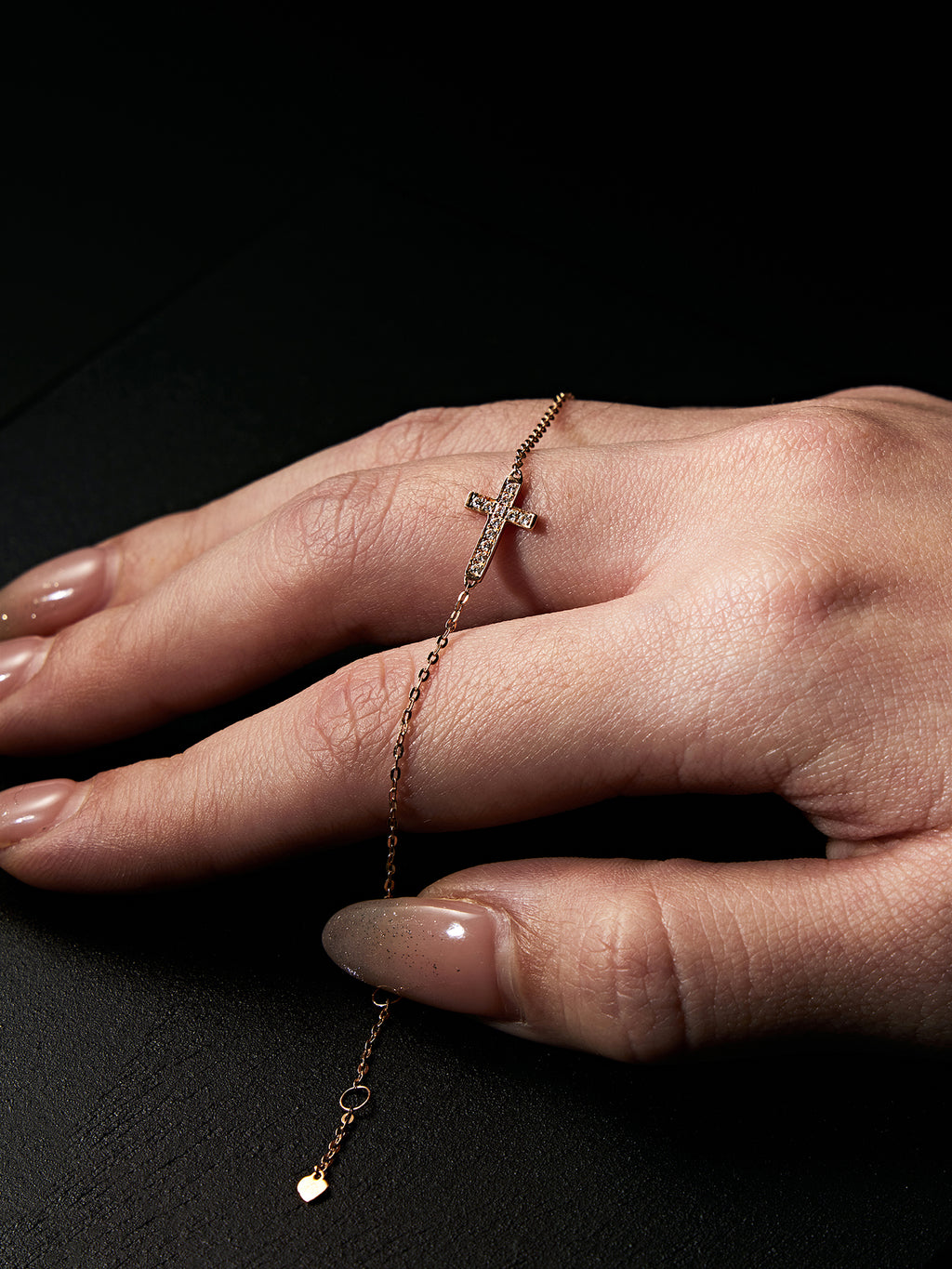 恩典之環｜玫瑰金十字真鑽手環