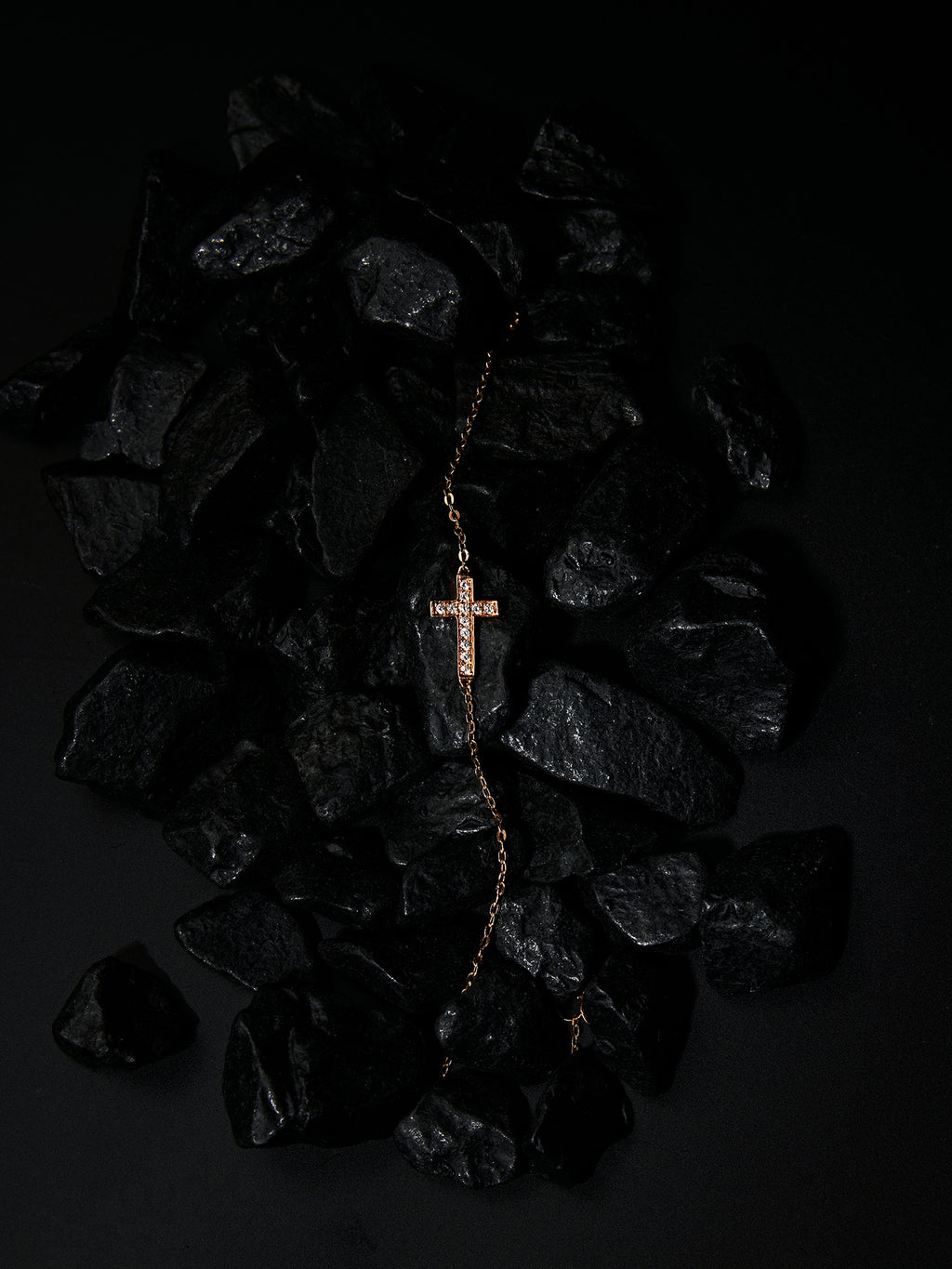 恩典之環｜玫瑰金十字真鑽手環